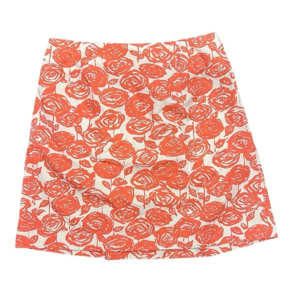 J. Crew Orange White Floral Pleated Flare Mini Skirt NWOT - Picture 4 of 6
